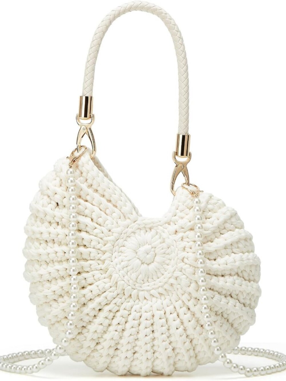 Boho Handmade Crochet Tote Bag - Seashell Purse, Summer Beach Crossbody Clutch
